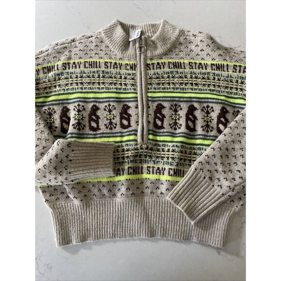 BDG Jesse Half-zip Sweater In Neutral Multi Urban Outfitters Size S SP Chill - Picture 2 of 5